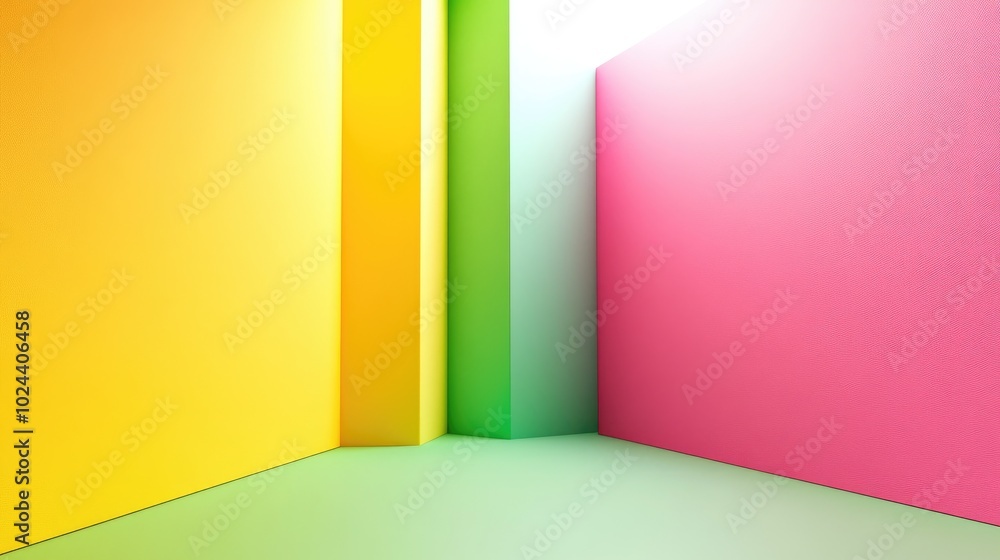 Poster colorful abstract corner with pink yellow and green hues in a minimal 3d render background