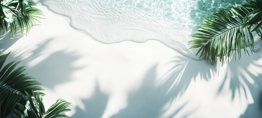 Obraz premium White beach, clear water, shadows of coconut leaves