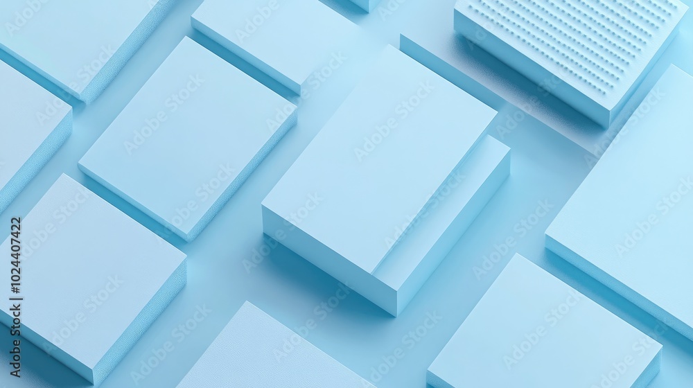 Aufkleber Bright sky blue 3D render featuring a minimalistic and modern flat lay product display from above with a pattern of repetitive square stands