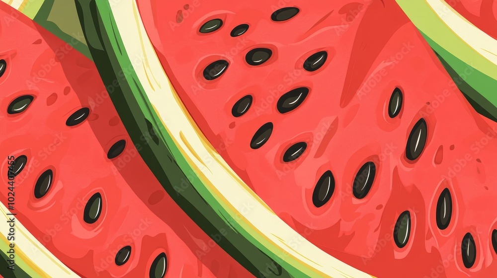 Poster abstract fruit design featuring a flat cut out style of a watermelon cross section with visible seed