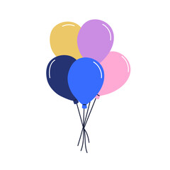 Air balloons bunch floating, flying up. Festive baloon bundle tied with string. Helium decoration, birthday decor. Decorative ballons bundle. Flat vector illustration isolated on white background © Good Studio