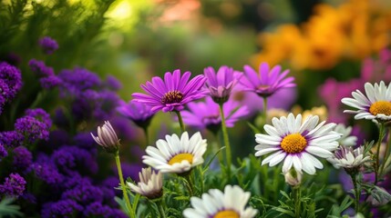 Close Up of Purple and White Flowers in a Garden