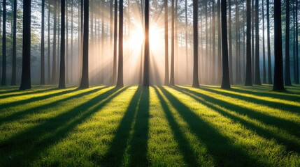 Sunlight Filtering Through Trees at Dawn