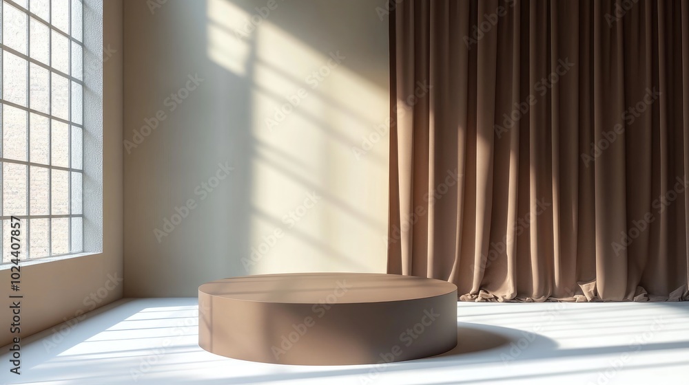 Aufkleber Brown display podium in a well lit room with a window backdrop 3D rendering
