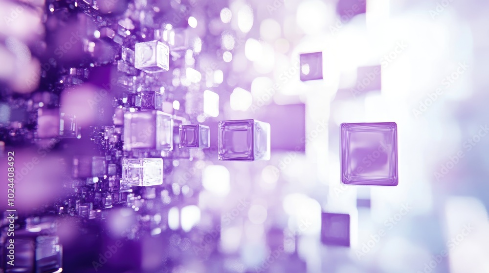 Poster Abstract purple bokeh squares on a white background Fantasy fractal design Digital artwork 3D rendering