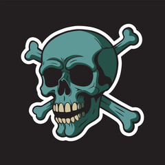 a green skull with a crossbone art illustration for stickers logo poster etc
