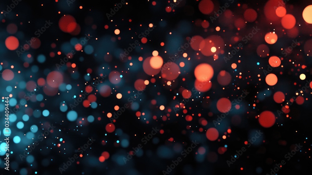 Poster abstract dark background with out of focus lights and bokeh effect red blue teal colors led lighting