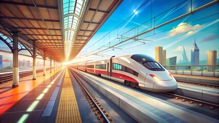 high speed commuter train on the railway station