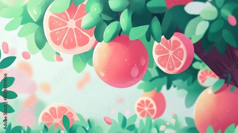 Poster close up of grapefruits on a tree
