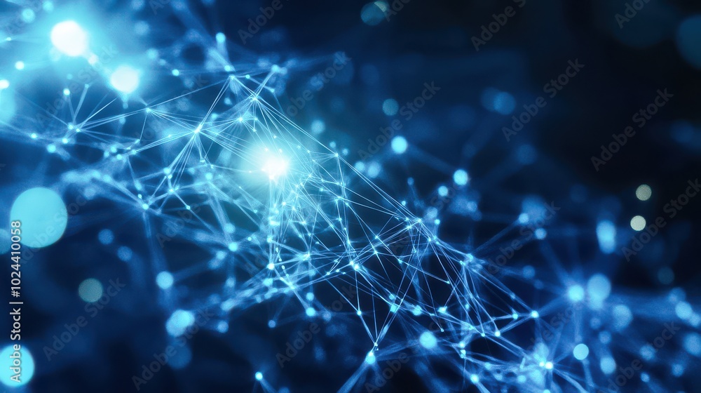 Aufkleber a dynamic digital network made of interconnected blue nodes and lines