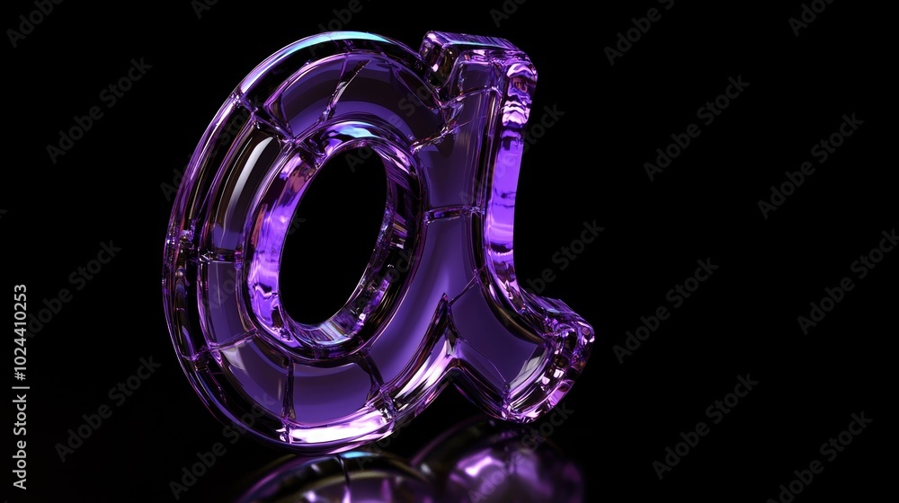 Aufkleber 3d illustration of a shimmering metallic purple glass at sign symbol featuring a reflective edge eff
