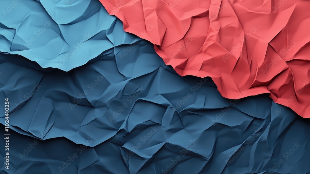 Aufkleber Abstract 3D Render Of Paper In Shades Of Blue And Red Showcasing Textures And Wrinkles Background Featuring Gradient Matte Crumpled Material