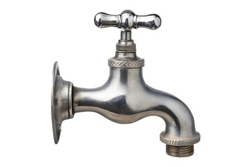 Old silver vintage faucet isolated on transparent or white background