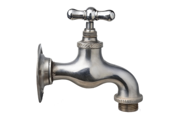 Old silver vintage faucet isolated on transparent or white background