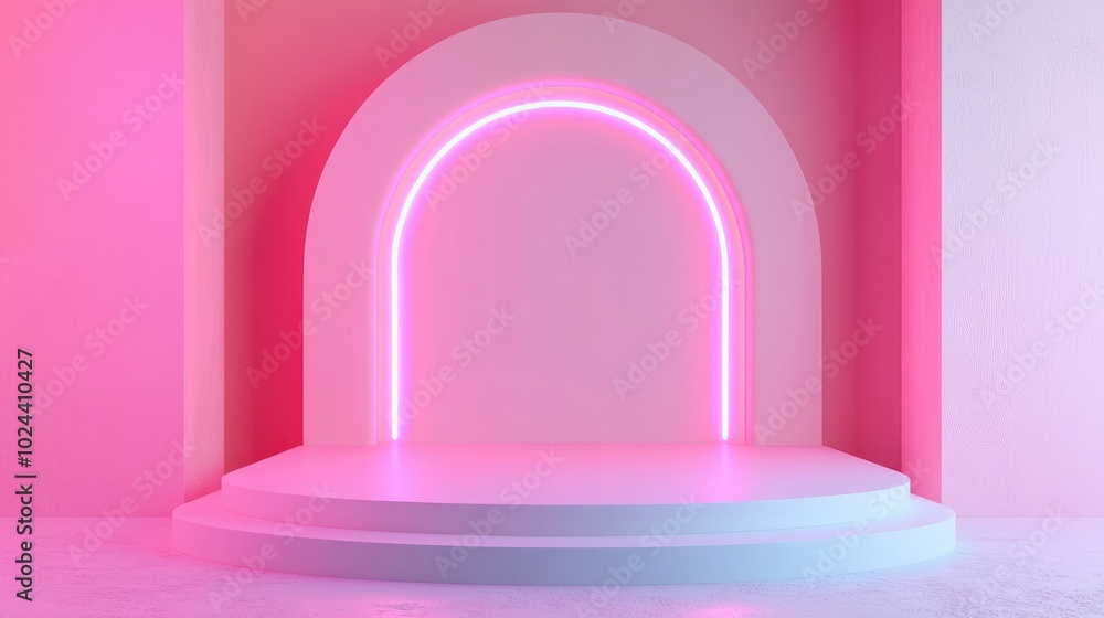 Poster blank product display featuring neon lights against a pastel colored background 3d rendering