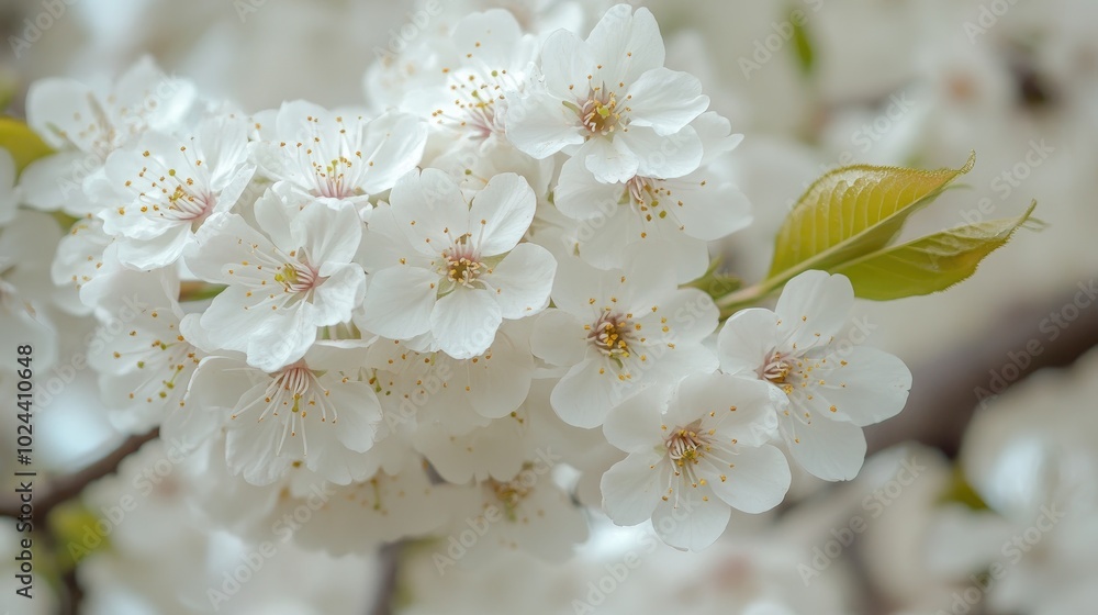 Poster Close Up of Cherry Tree Branches in Bloom