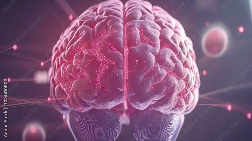 Aufkleber abstract depiction of a brain connected to circuits, illustrating the fusion of technology and human