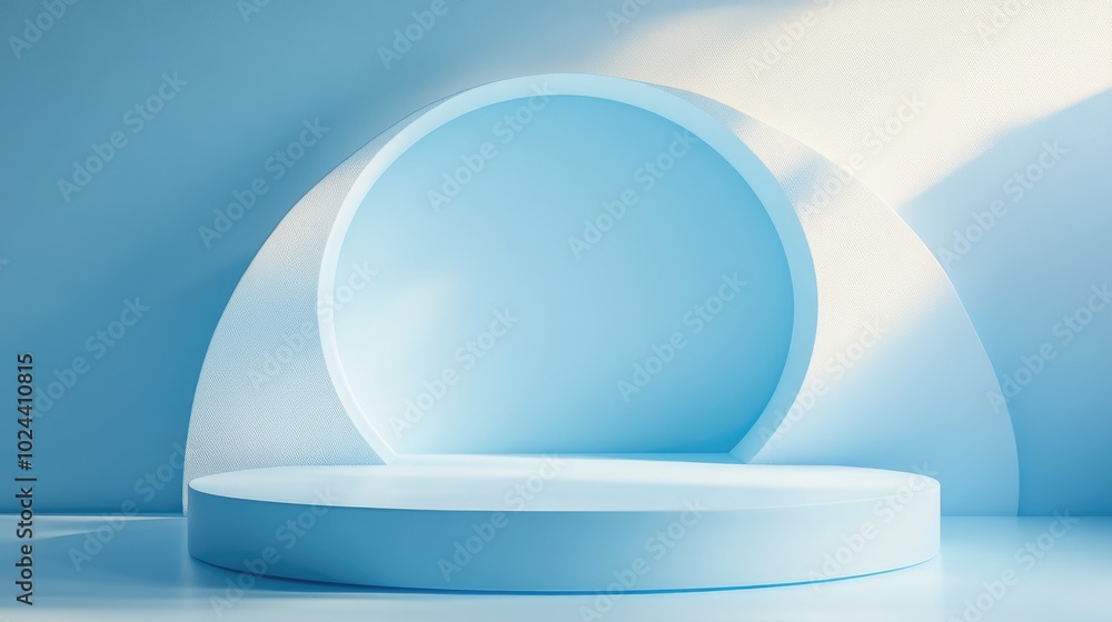 Aufkleber 3D rendering of an abstract backdrop featuring a podium for product display A blank mockup scene with an empty circular stage