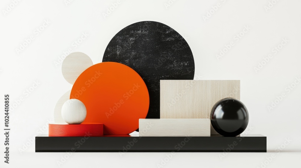 Aufkleber 3D rendering of an abstract composition featuring geometric shapes on a white background designed for product presentation or mockup Minimalistic design with ample empty space and a colorful platf
