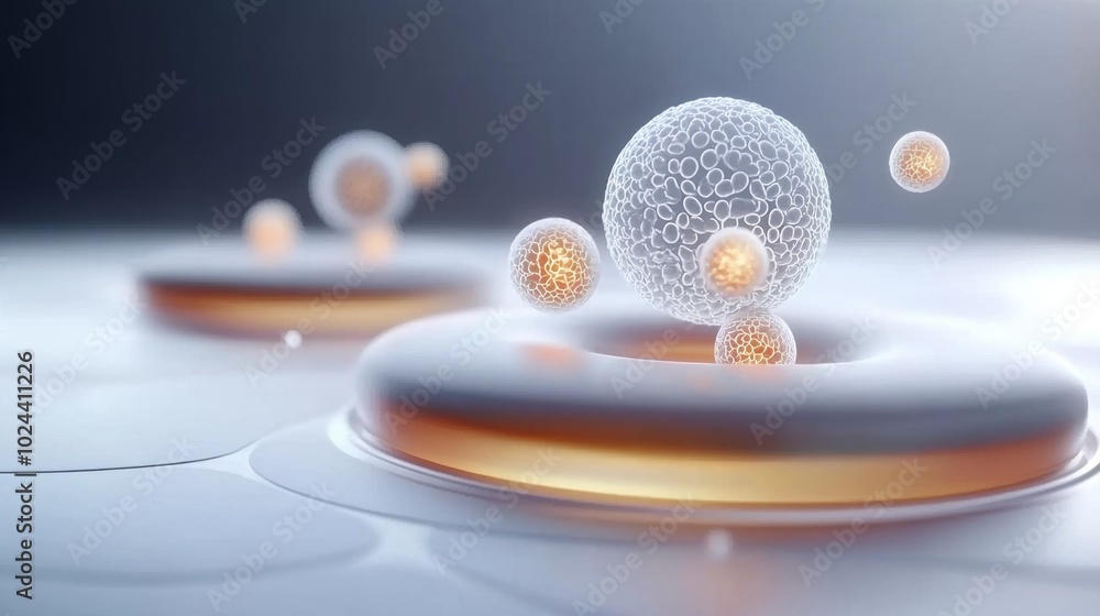 Poster abstract 3d render of bubbles and cells in soft light
