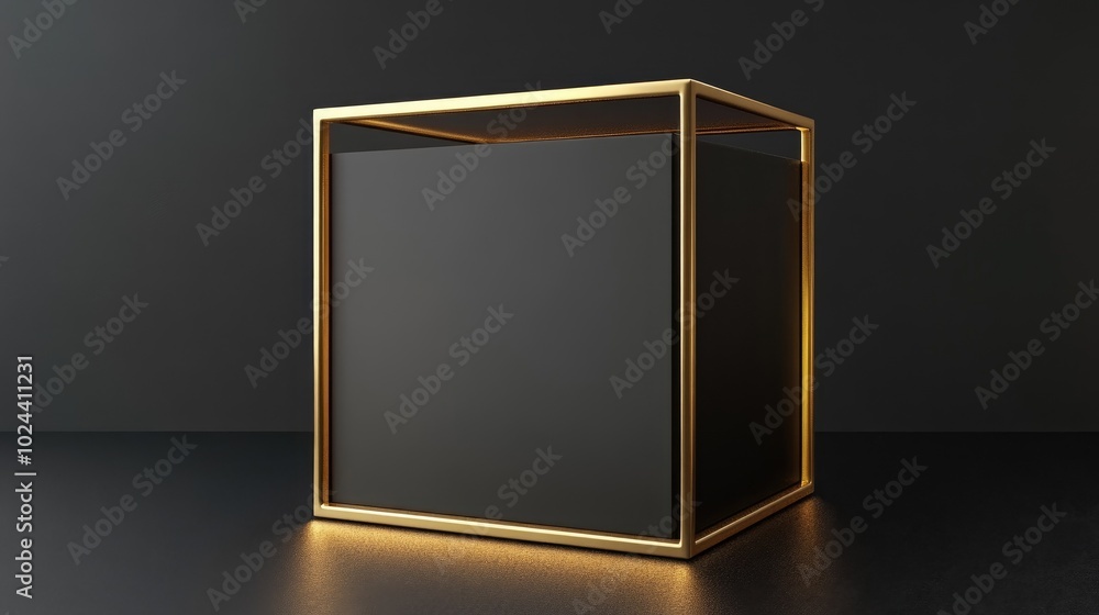 Poster black square box with gold frame luxury modern design pedestal podium stand 3d rendering