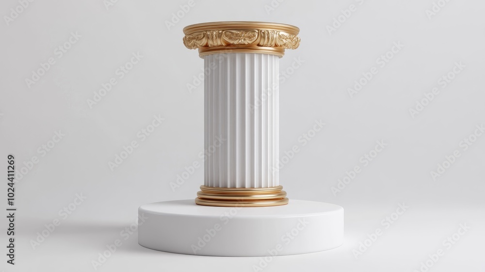 Aufkleber 3D luxurious podium featuring a Roman column designed for product display against a white backdrop ideal for branding presentations in 3D rendering