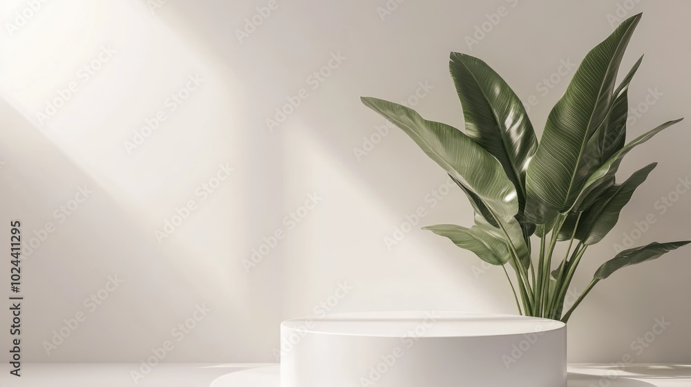 Aufkleber Abstract 3D realistic white background featuring a cylinder pedestal in a minimalistic scene for product display presentation 3D rendering illustration