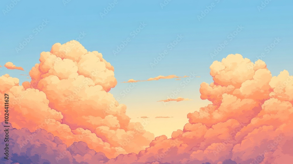 Aufkleber blue sky with orange clouds in a two tone color scheme