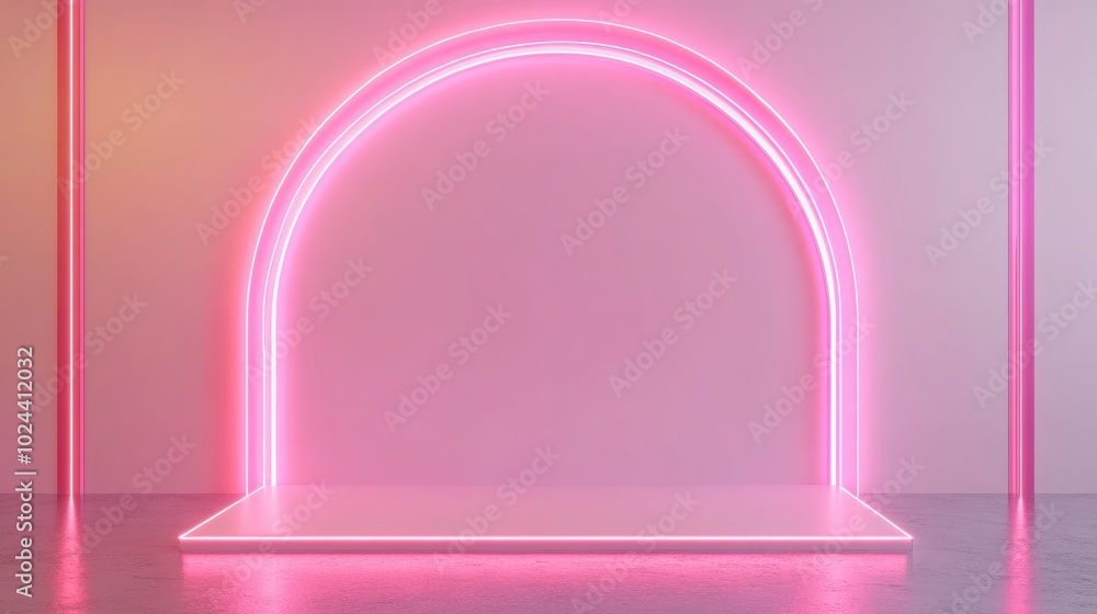 Poster blank product display featuring neon lights against a pastel colored background 3d rendering