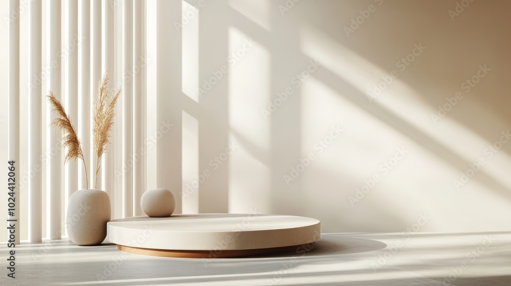Aufkleber 3D rendering of a podium on a neutral backdrop Abstract composition featuring round shapes circles and tubes designed to highlight your logo product or sign Soft geometric setting with a contempor