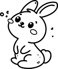 Cartoon rabbit looking up, hand-drawn in line art style. Vector illustration, isolated for easy use in kid's designs, playful projects, and woodland-themed creations.