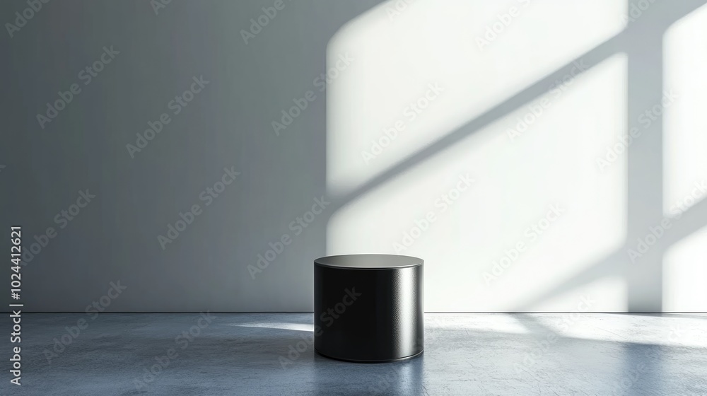 Aufkleber 3d rendering of a minimalist black and silver cylinder podium in an empty space
