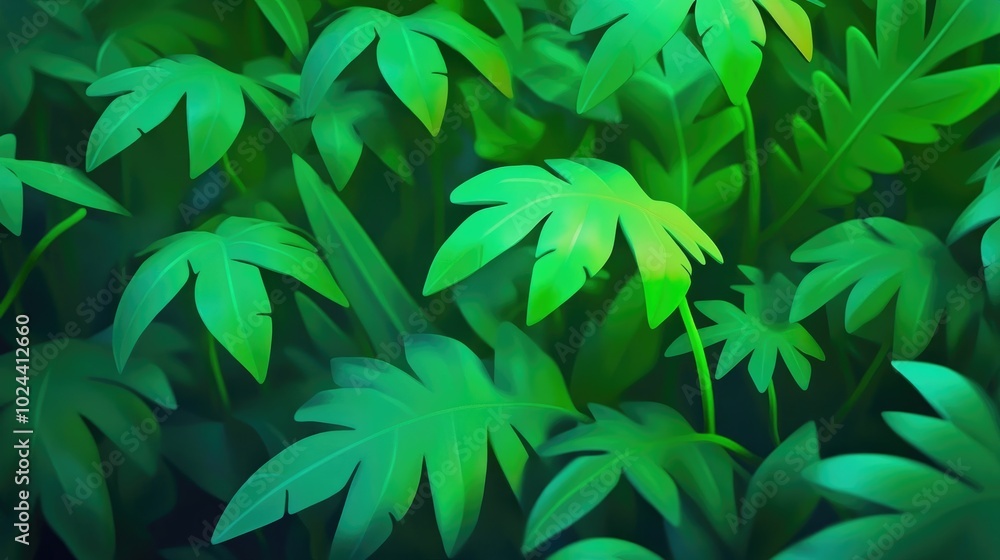 Poster close up of lush green fern leaves in a forest setting captured from an overhead perspective