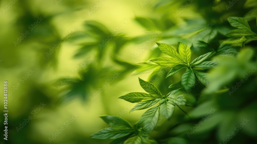 Poster blurred abstract background featuring vibrant green leaves for a calming effect