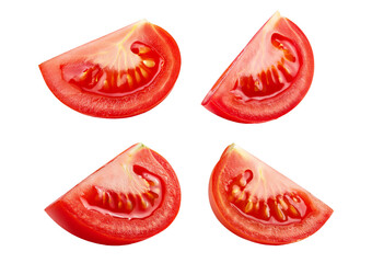 Collection red tomato slice tip isolated on transparent or white background