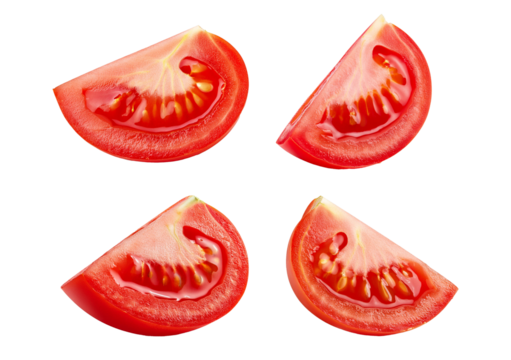Collection red tomato slice tip isolated on transparent or white background