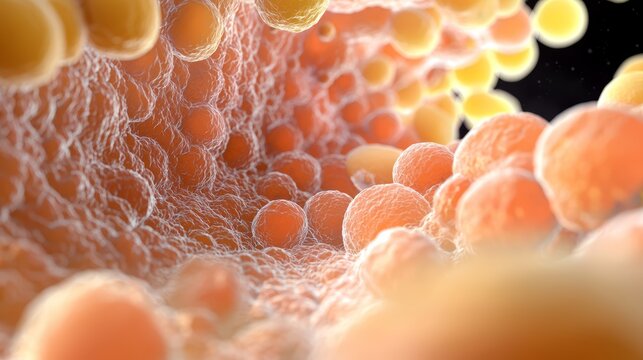 A microscopic 3D view of a growing embryonic stem cell colony, with cells adhering to each other and forming a dense, spherical mass.