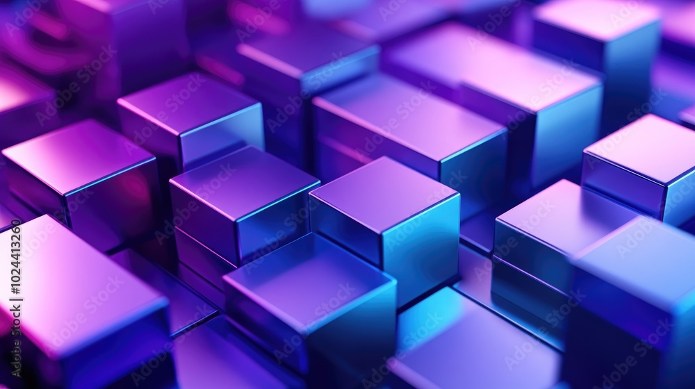 Poster 3d rendering of an abstract geometric background in purple and blue hues cyberpunk theme suitable fo