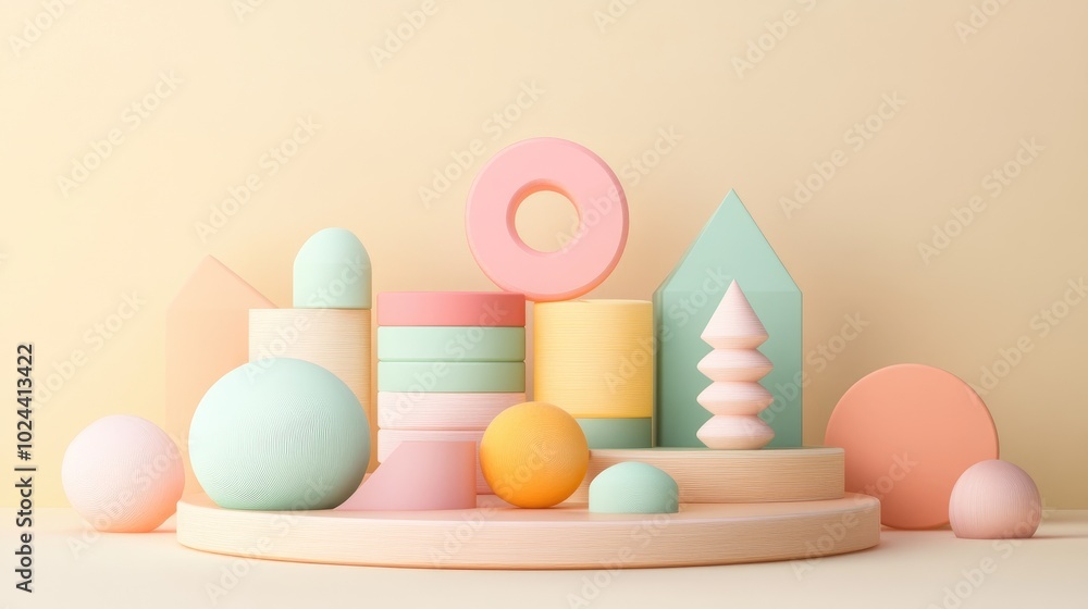 Aufkleber Abstract geometric shape featuring a minimalist design and soft pastel colors suitable for product presentations 3D rendering and illustration