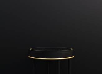 Black pedestal. Black background for displaying various premium products. 3D rendering.