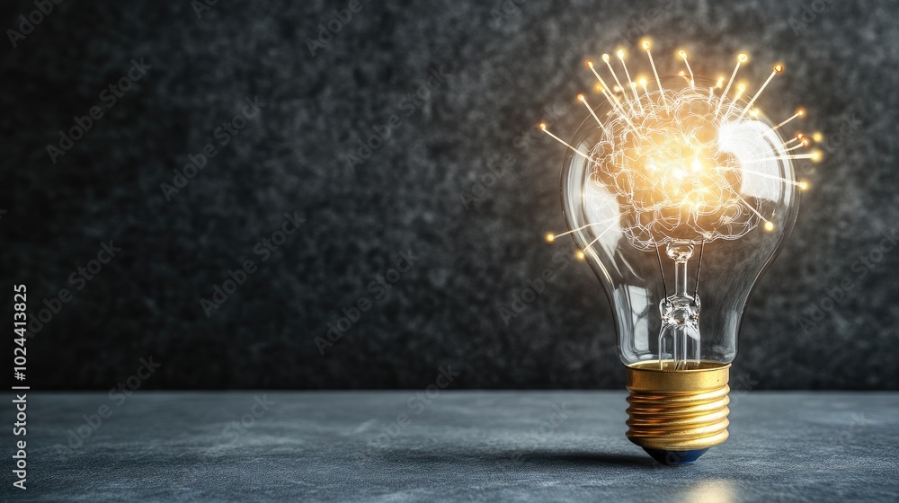 Poster conceptual image of a glowing light bulb with the filament in the shape of a brain, representing sma