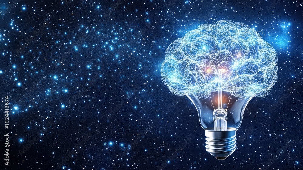 Poster conceptual image of a glowing light bulb with the filament in the shape of a brain, representing sma