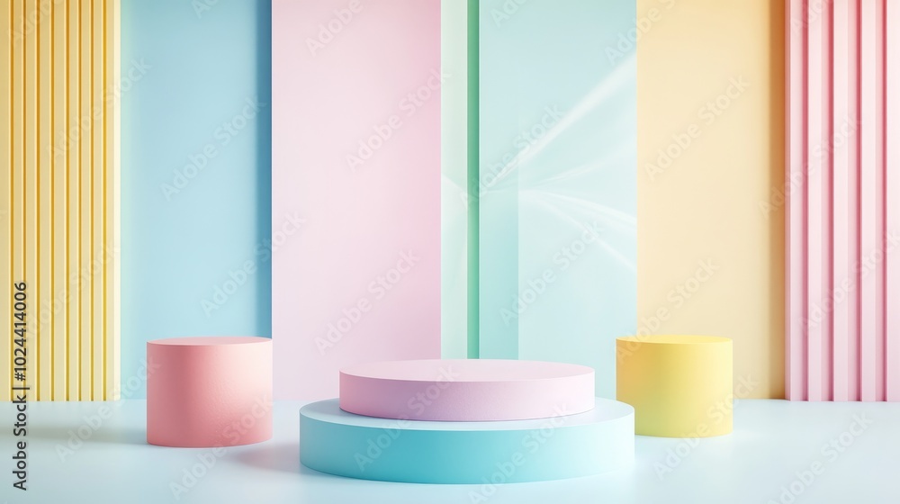 Aufkleber Abstract pastel colored geometric shape background modern minimalist mockup ideal for podium display or showcase 3D rendering
