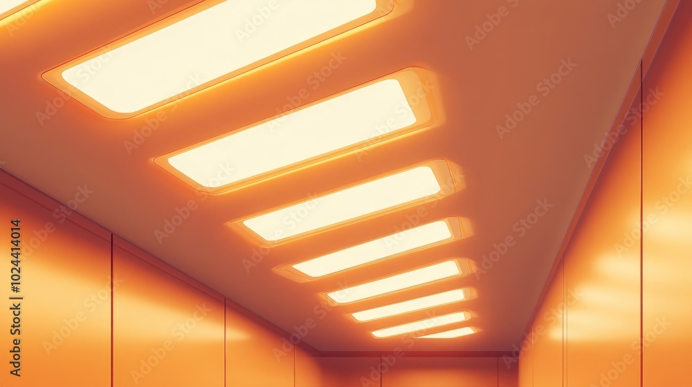 Poster Bright Predominantly White Image Showcasing Luminous Light Features A Series Of Led Lights On A Modern Ceiling Emanating A Warm Glow Ideal For Backdrop Or Background Use