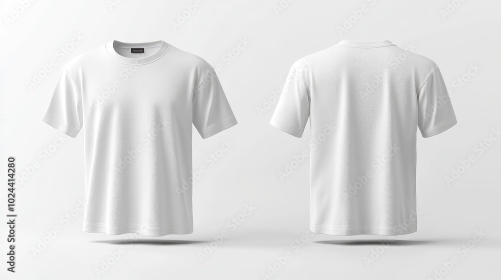 Poster blank white t shirt mockup displayed flat with front and back views 3d rendering casual cotton t shi