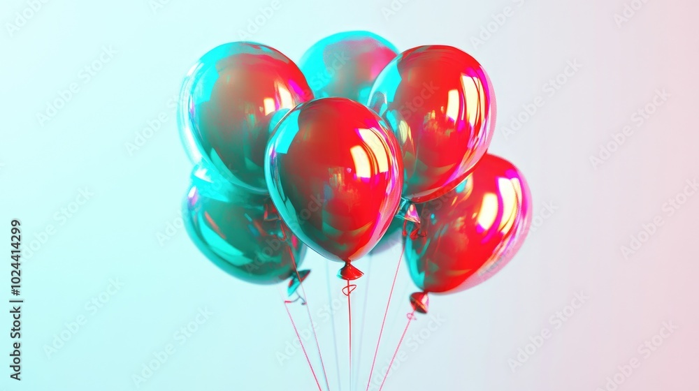 Poster colorful glossy balloons in a 2d cartoon style isolated on a white background anaglyph illustration 