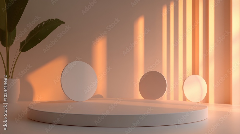 Aufkleber 3D rendering of a podium on a neutral backdrop Abstract composition featuring round shapes circles and tubes designed to highlight your logo product or sign Soft geometric setting with a contempor