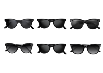 Collection sunglasses black isolated on transparent or white background