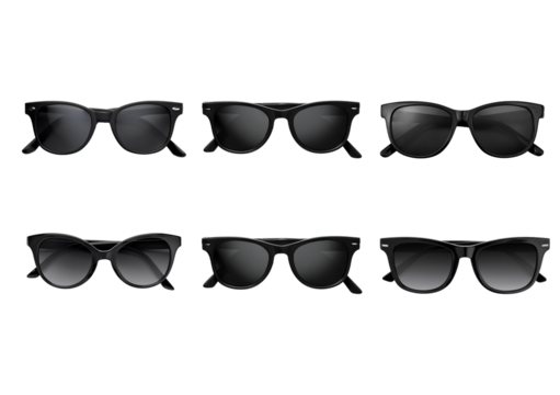 Collection sunglasses black isolated on transparent or white background