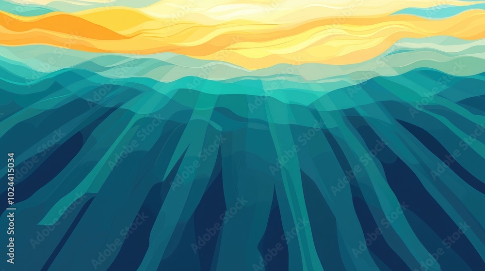 Poster abstract ocean surface background with light beams underwater as sea floor texture underwater textur